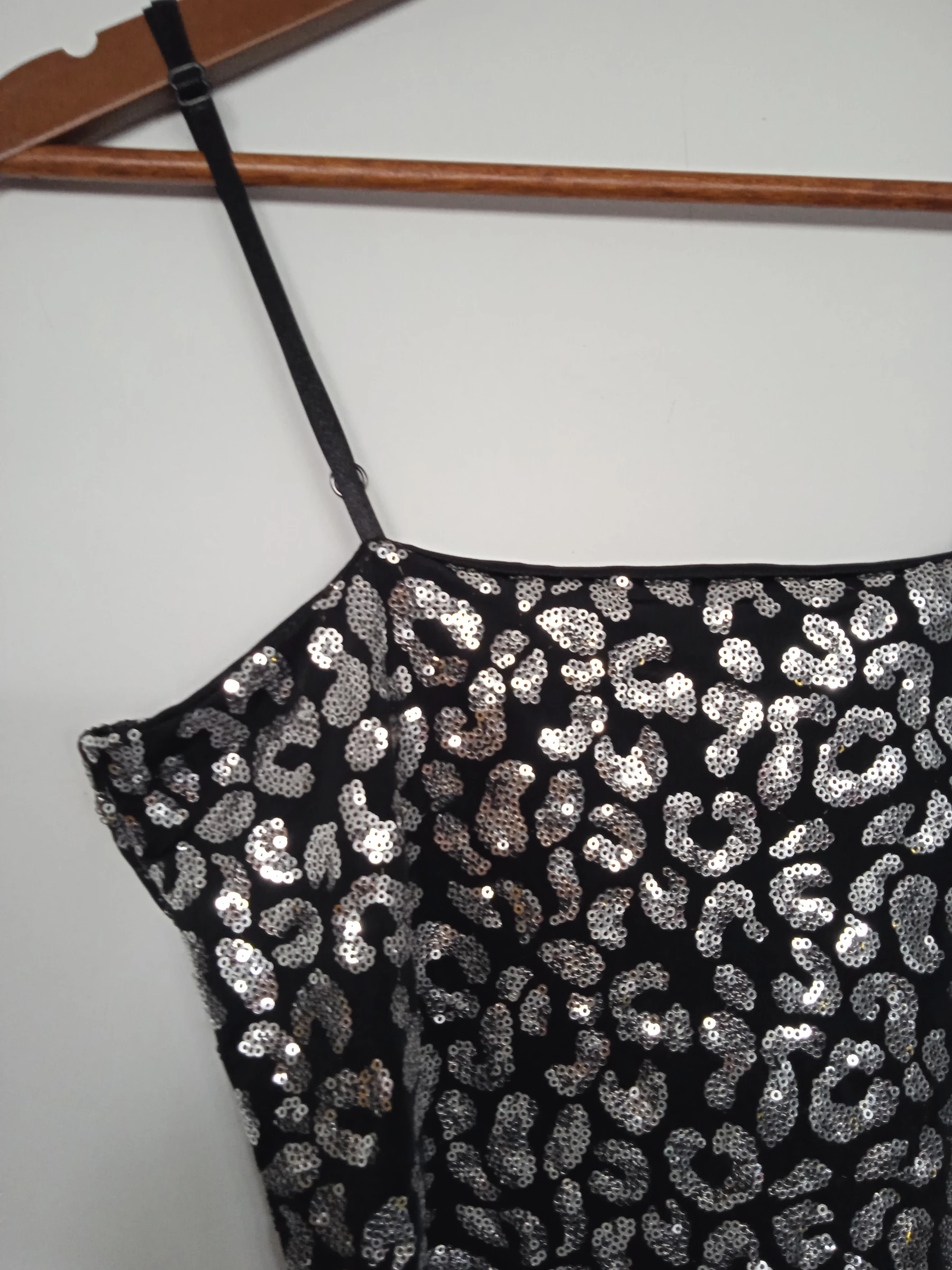 Black leopard print dress with metallic silver sequins and MIM straps size 38 – photo 2